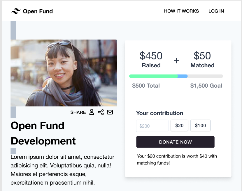 a project funding page showing the amount of matching funds being applied